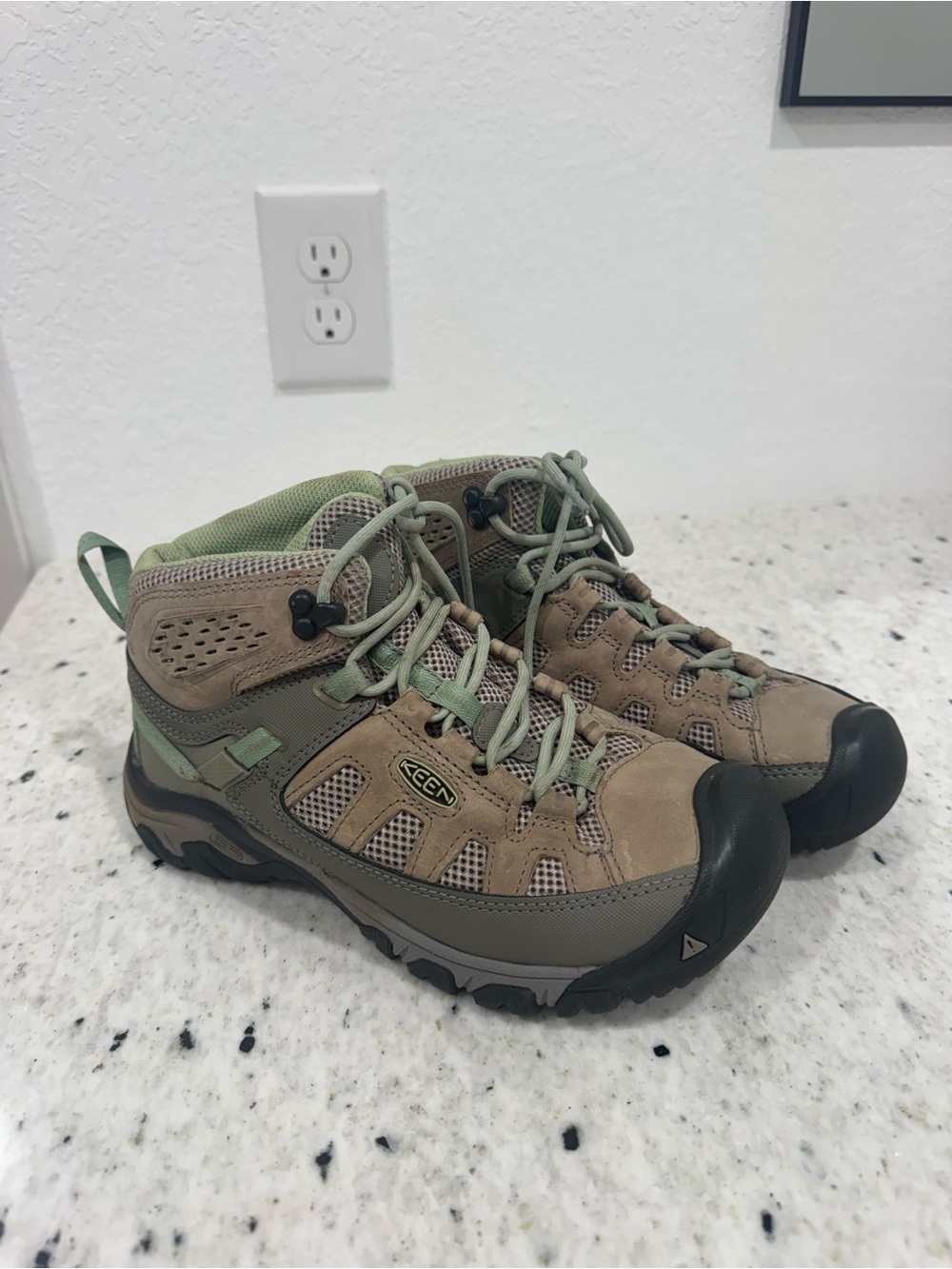 Keen Green and Tan Trail Boots